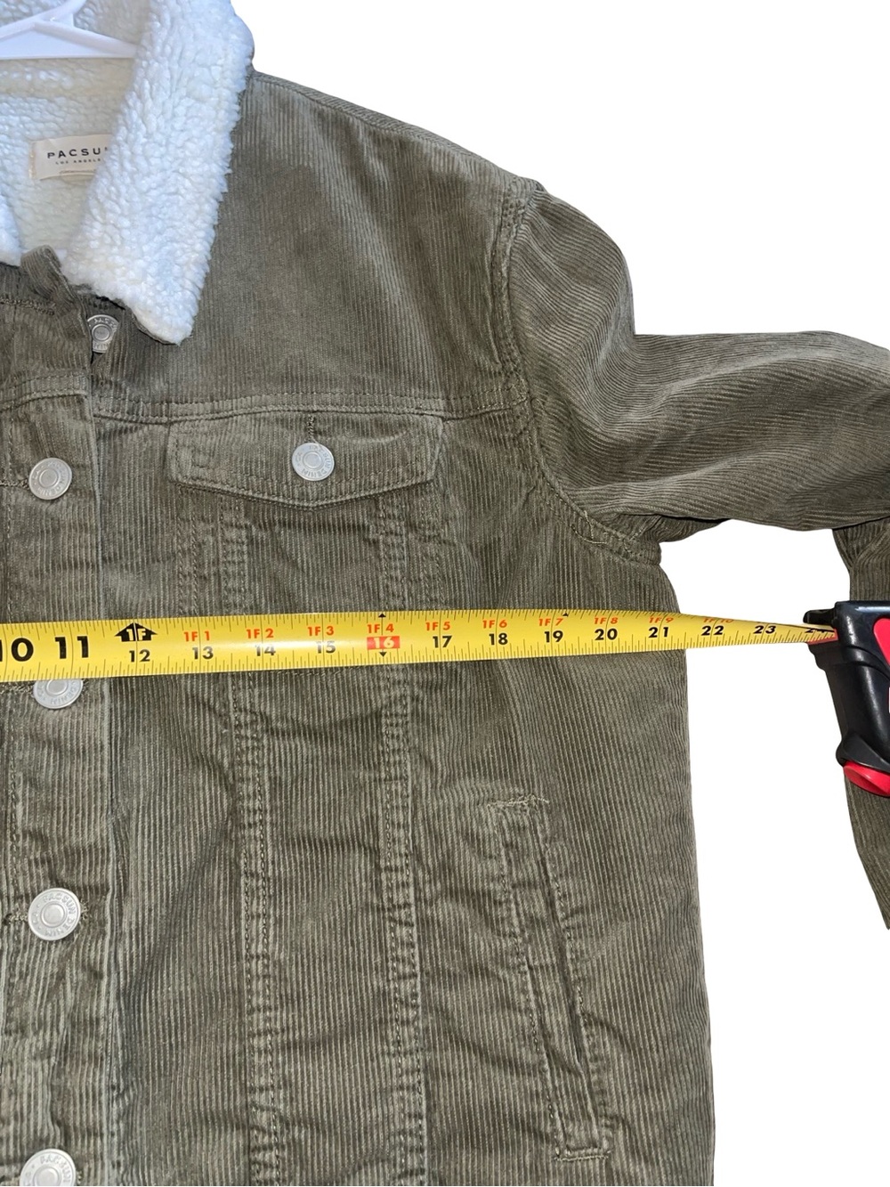 PacSun Olive Green Corduroy Sherpa Trucker Jacket size L - Picture 4 of 5